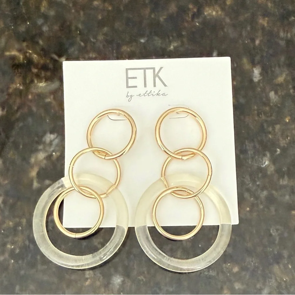 Ettika‎ Fashion Jewelry Gold Clear Circle Hoop Dangle Pierced Earring NWT Y2K